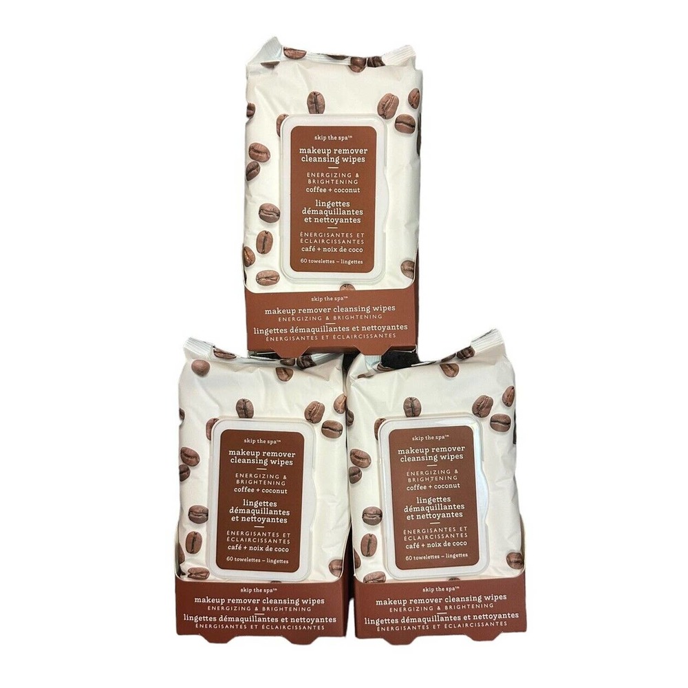 NEW Skip the Spa Coffee + Coconut Makeup Remover Cleansing Wipes 3 Pack